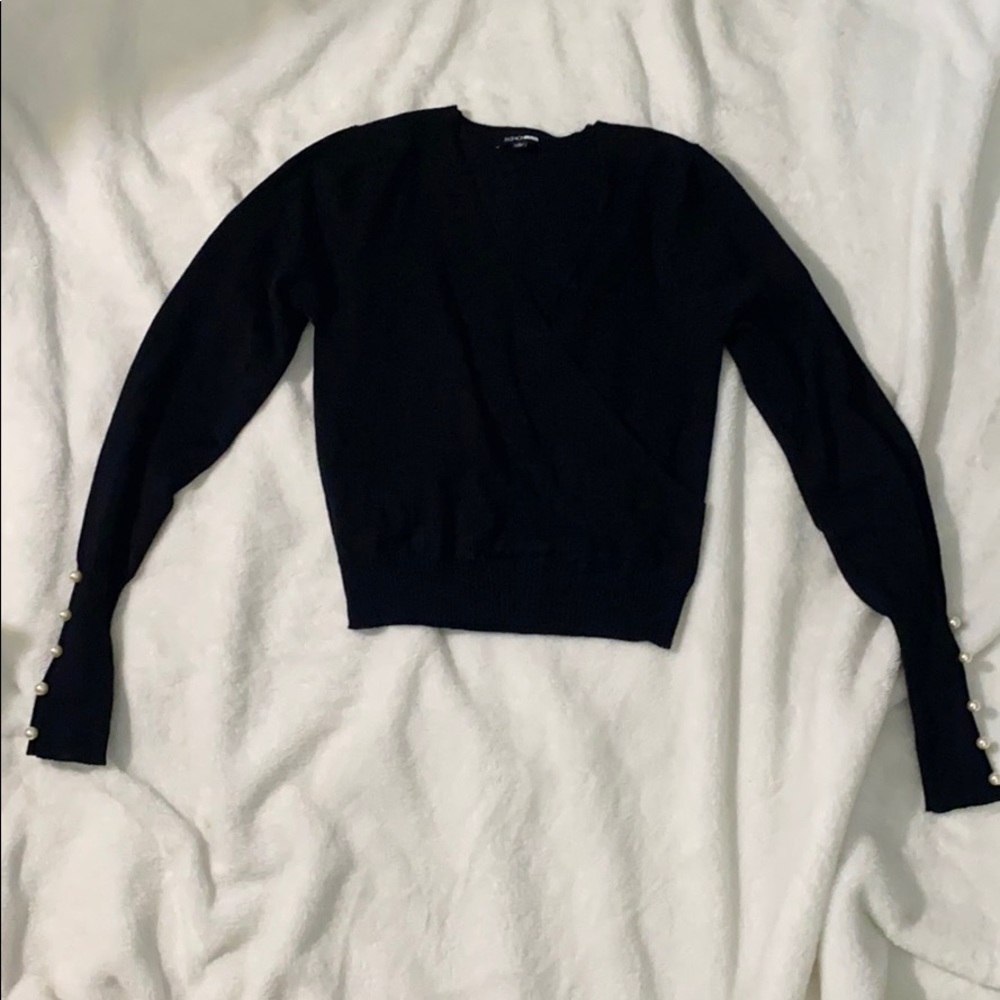 Black long sleeve top with pearls